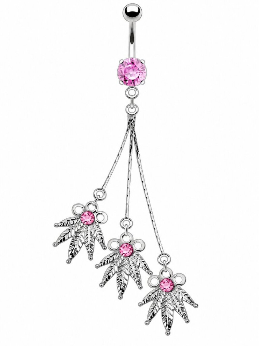 Hollywood Body Jewelry Pink Triple Pot Leaf Dangle Navel Ring NEW